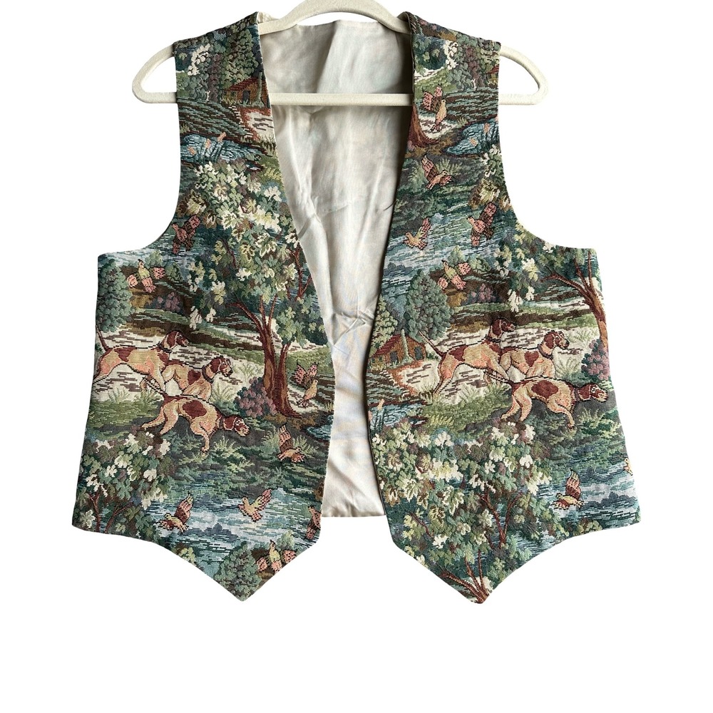 Toby Weston Hunting Dogs Vintage Tapestry Embroidered Vest Size M
